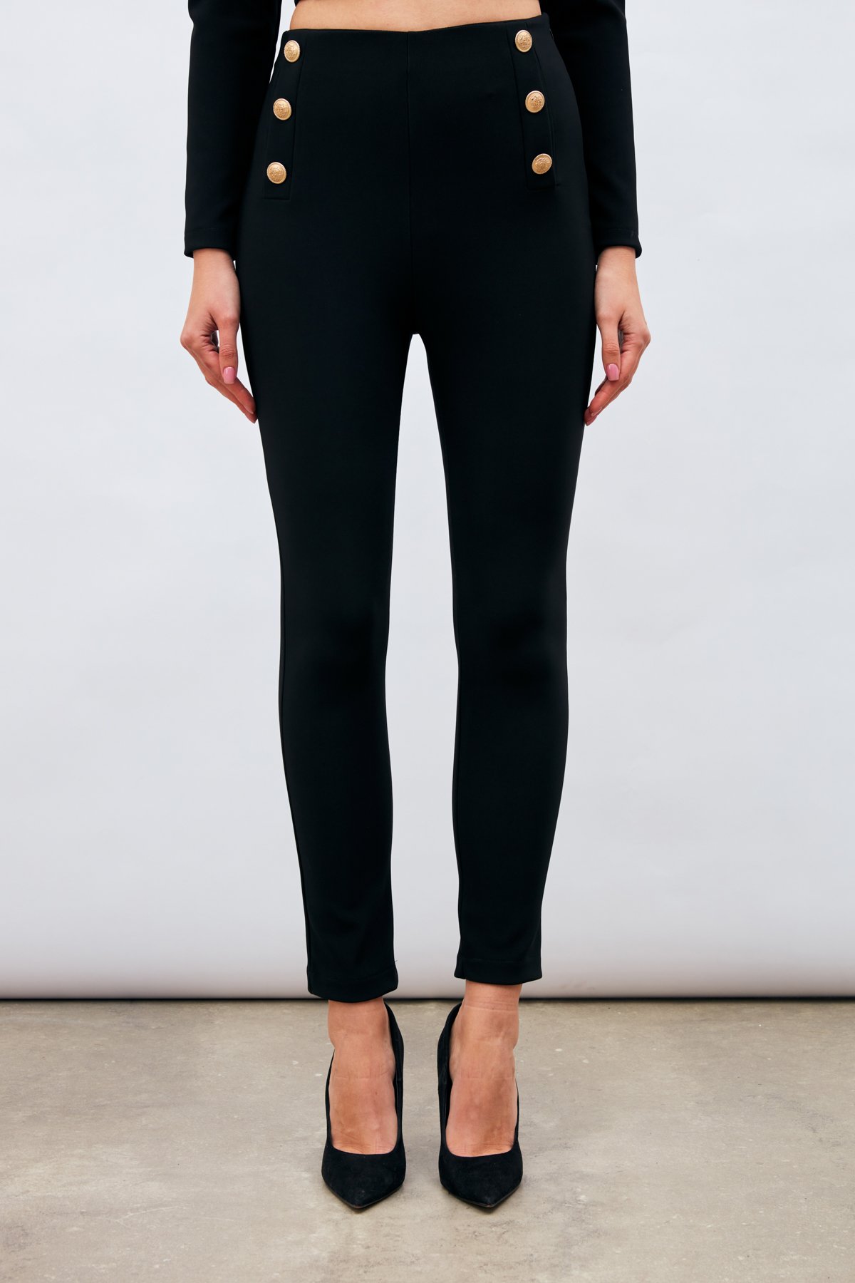 Düğme Detaylı Pantolon - SİYAH