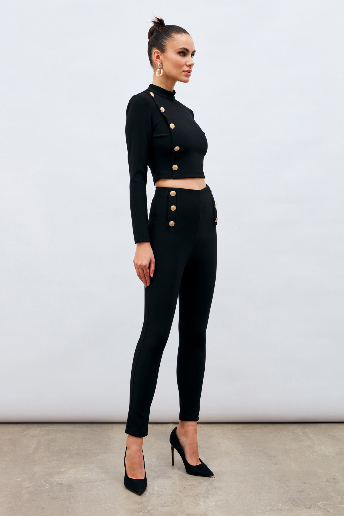 Düğme Detaylı Pantolon - SİYAH