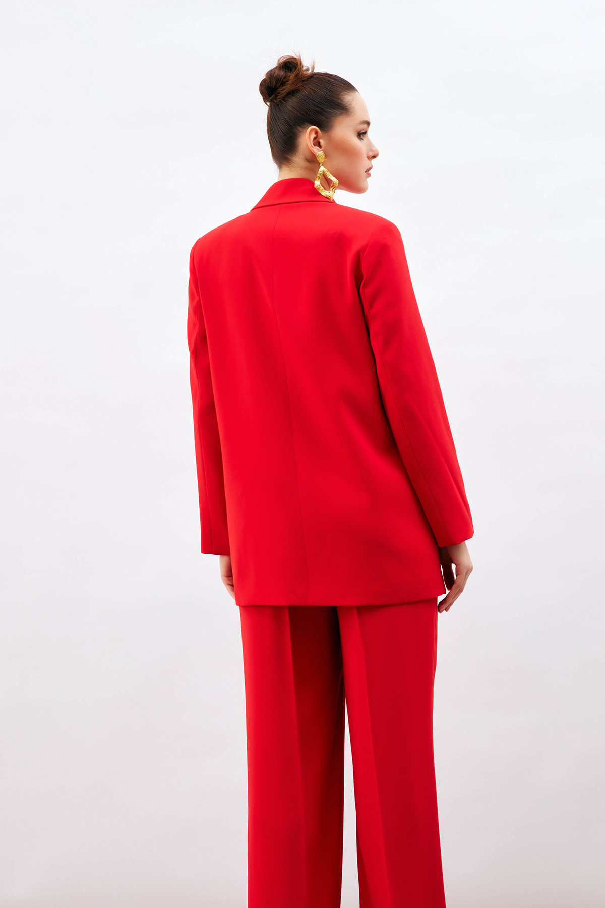 Düğme Detaylı Salaş Ceket - KIRMIZI