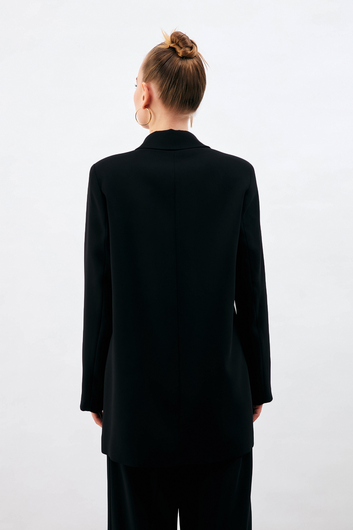 Düğme Detaylı Salaş Ceket - SİYAH