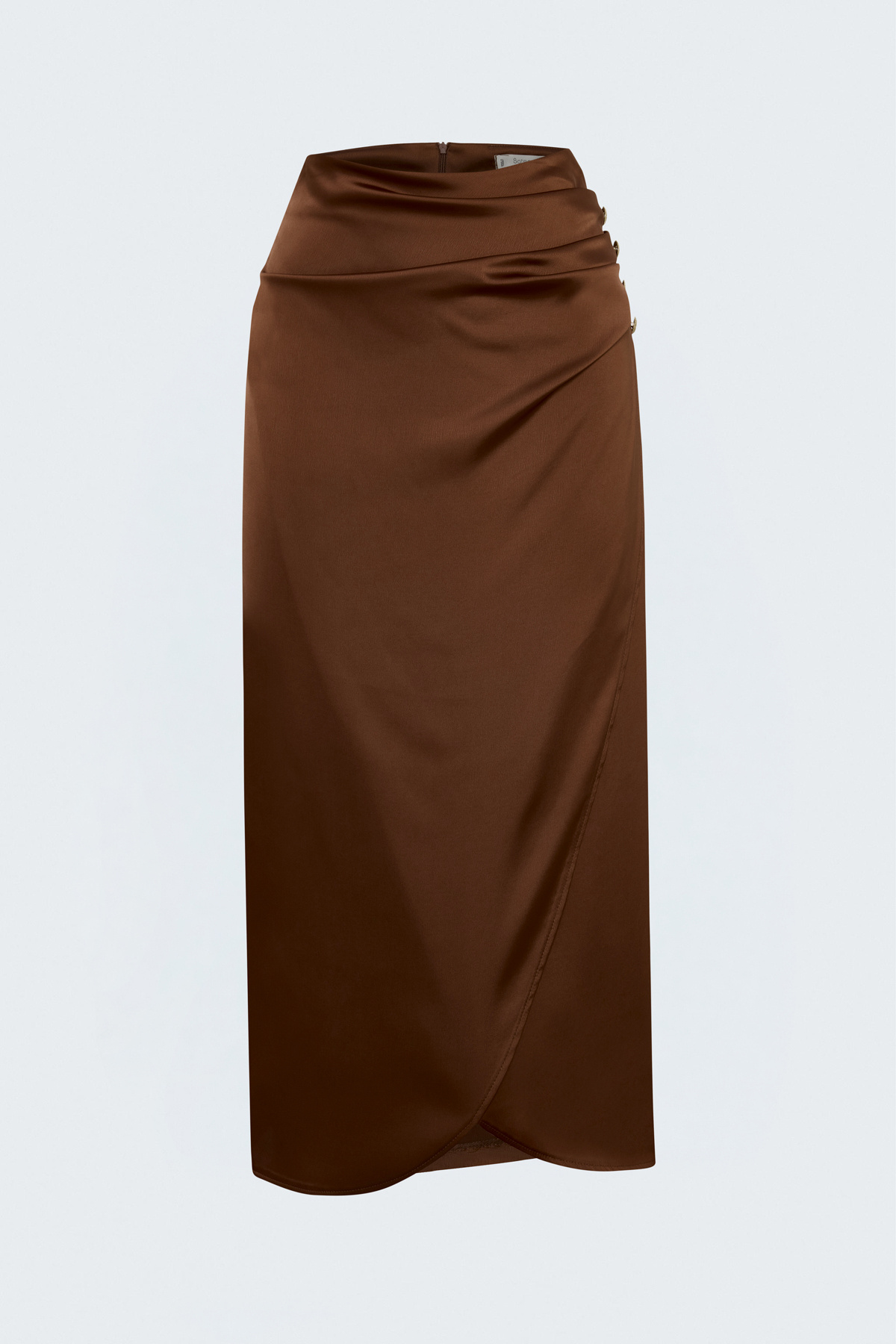 Düğme Detaylı Saten Etek - Kahve