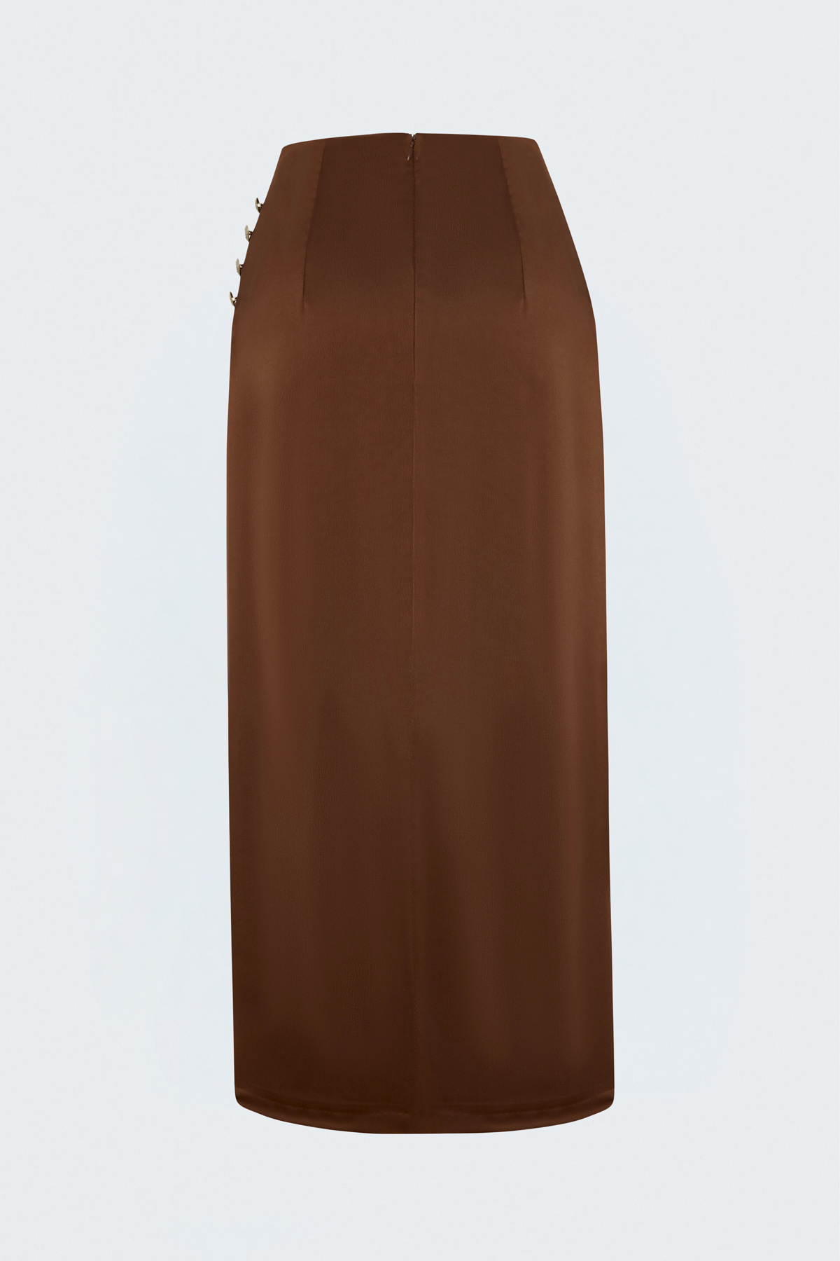 Düğme Detaylı Saten Etek - Kahve