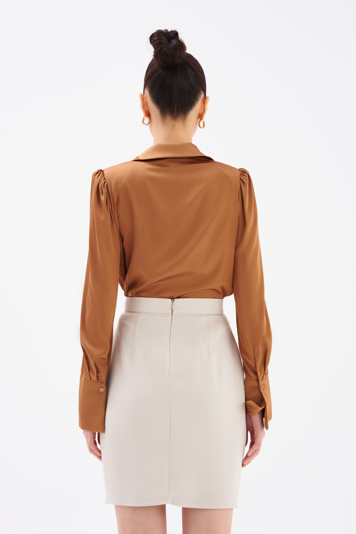 Düğme Detaylı Saten Krep Etek - TAŞ