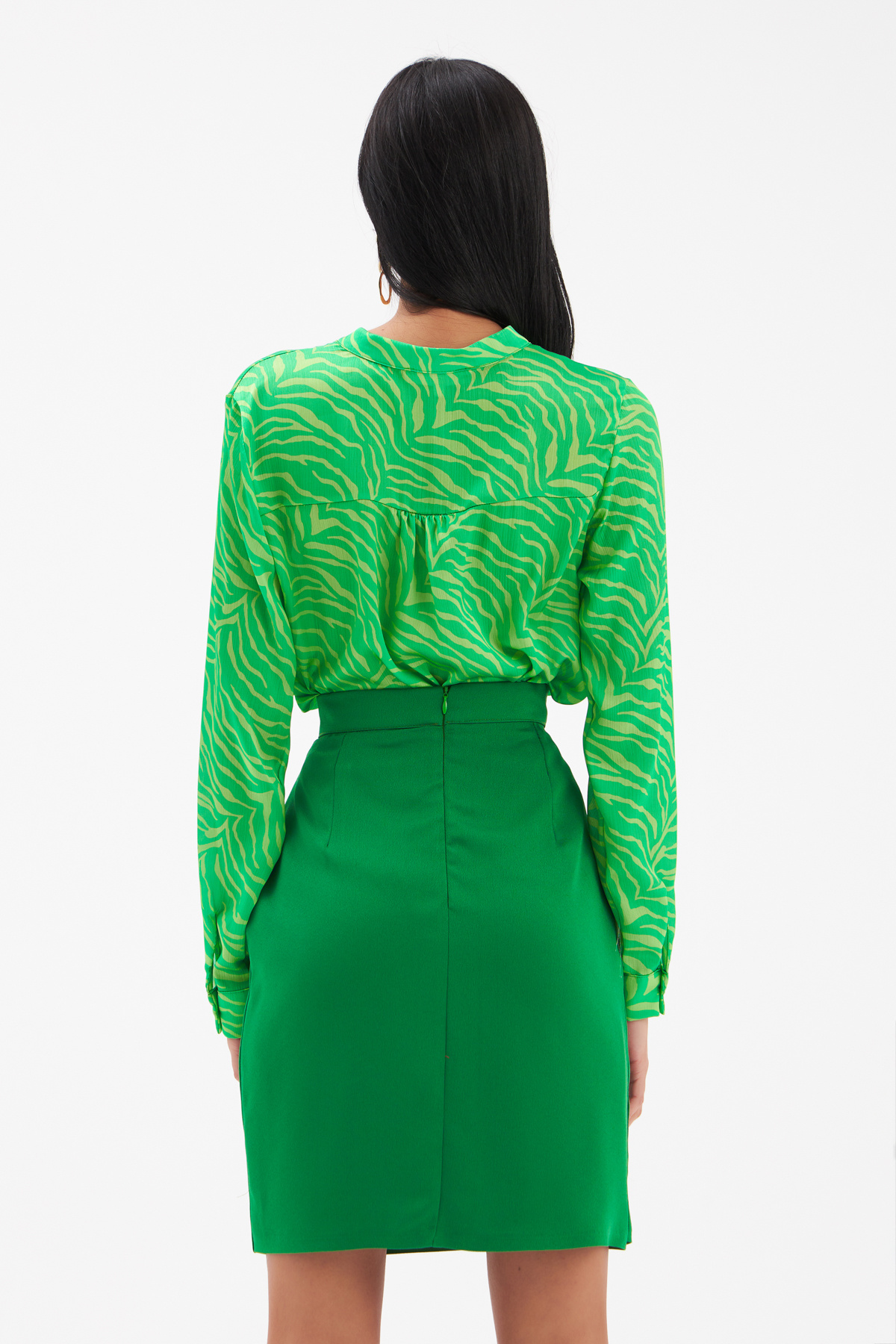 Düğme Detaylı Saten Krep Etek - YEŞİL