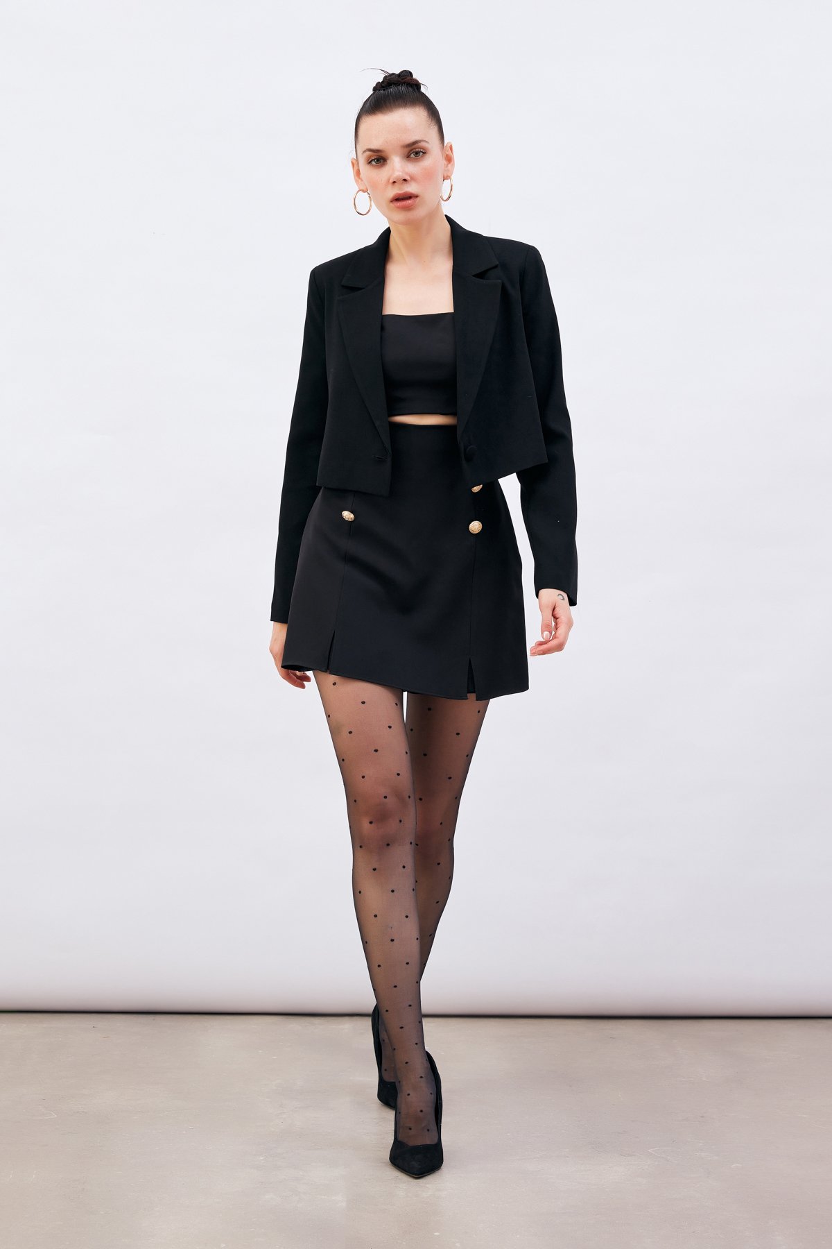 Düğme Detaylı Şort Etek - SİYAH