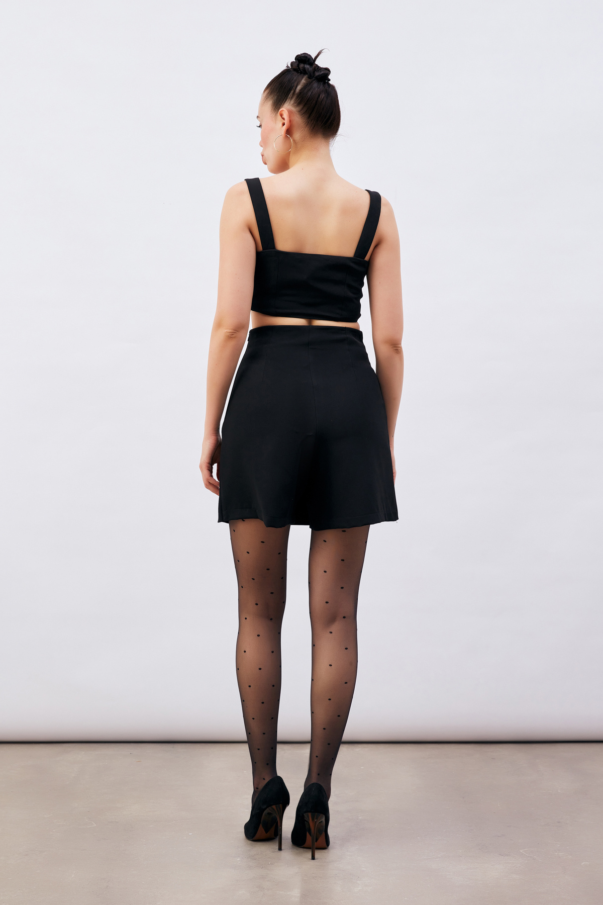 Düğme Detaylı Şort Etek - SİYAH