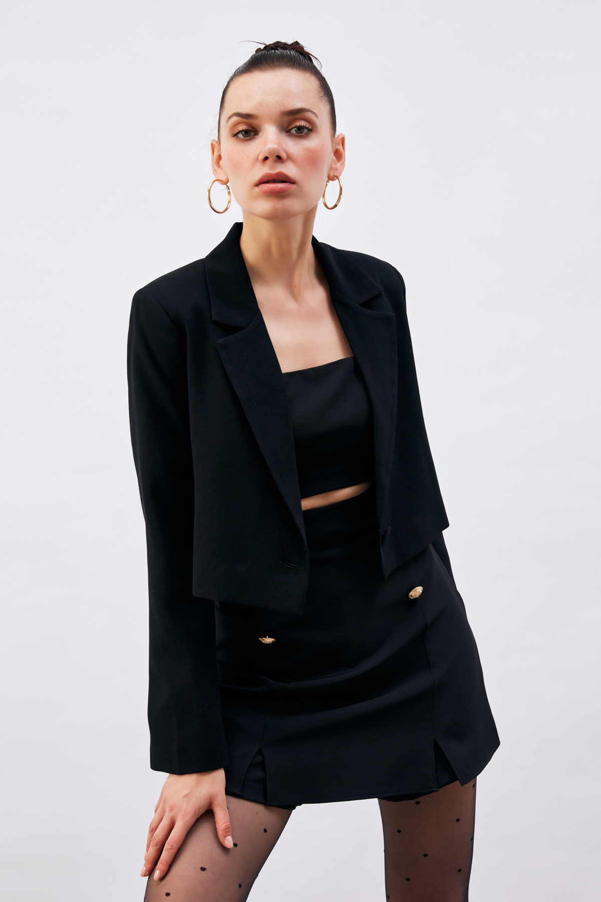 Düğme Detaylı Şort Etek - SİYAH