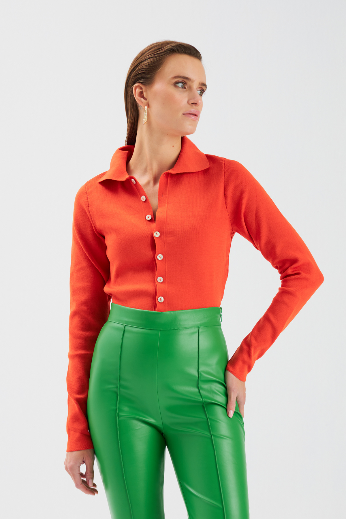 Knitwear crop with button detail - BURN ORANJ