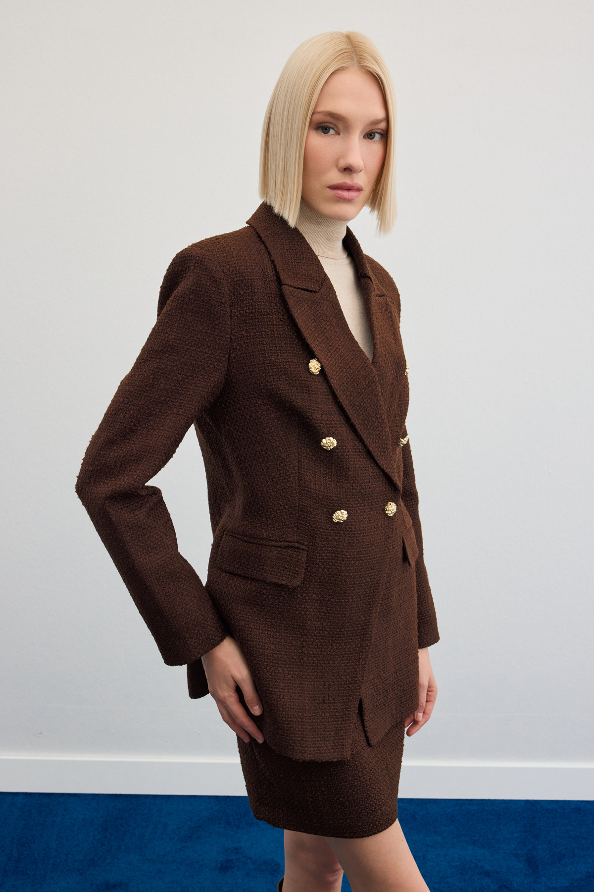 Düğme Detaylı Tüvit Ceket - Kahve