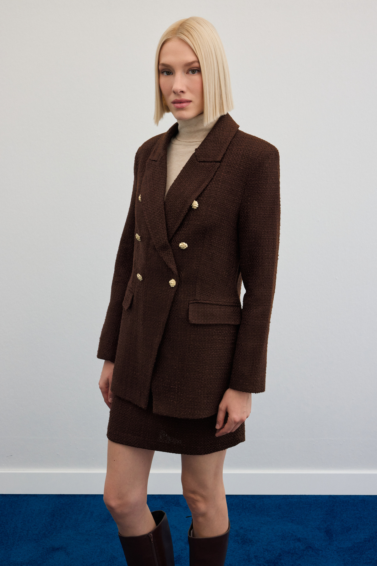 Düğme Detaylı Tüvit Ceket - Kahve