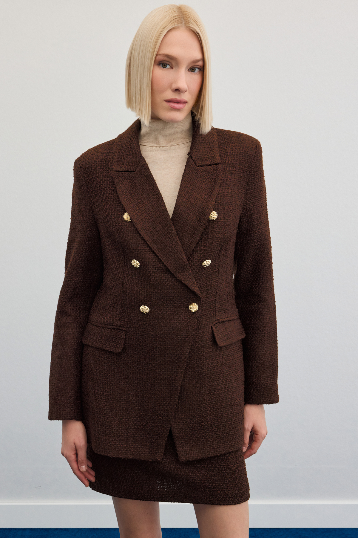 Düğme Detaylı Tüvit Ceket - Kahve