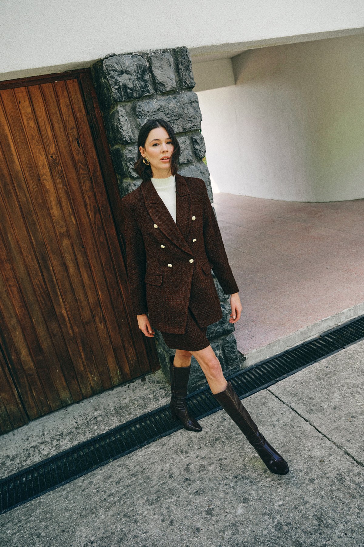 Düğme Detaylı Tüvit Ceket - Kahve