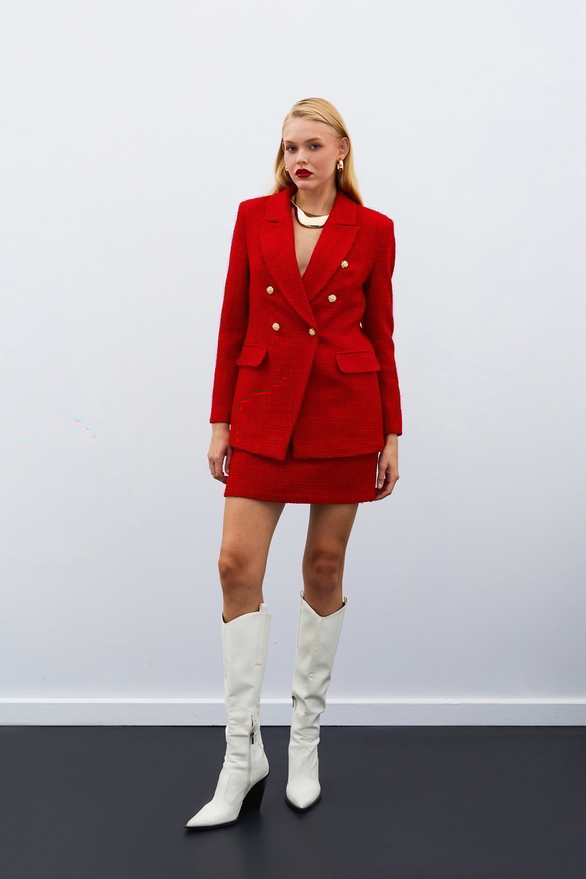 Düğme Detaylı Tüvit Ceket - KIRMIZI