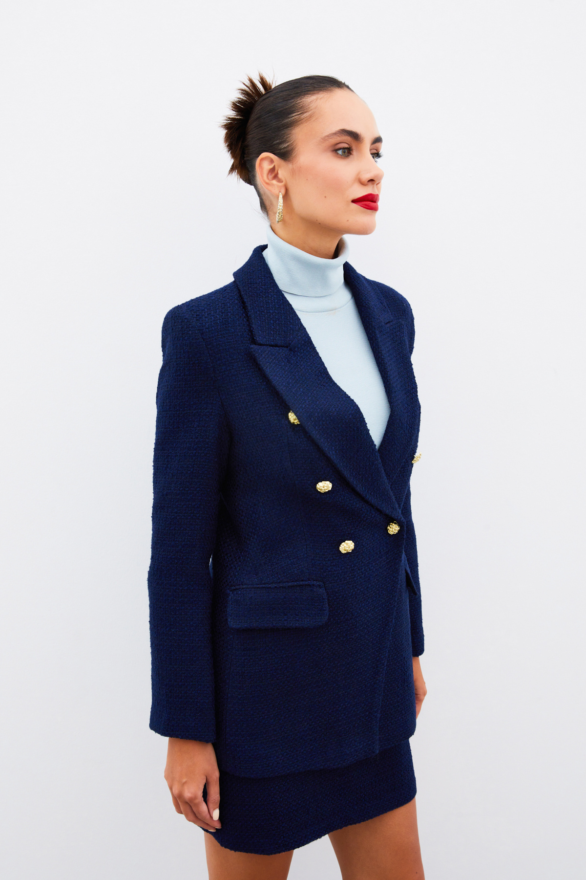 Düğme Detaylı Tüvit Ceket - LACİVERT