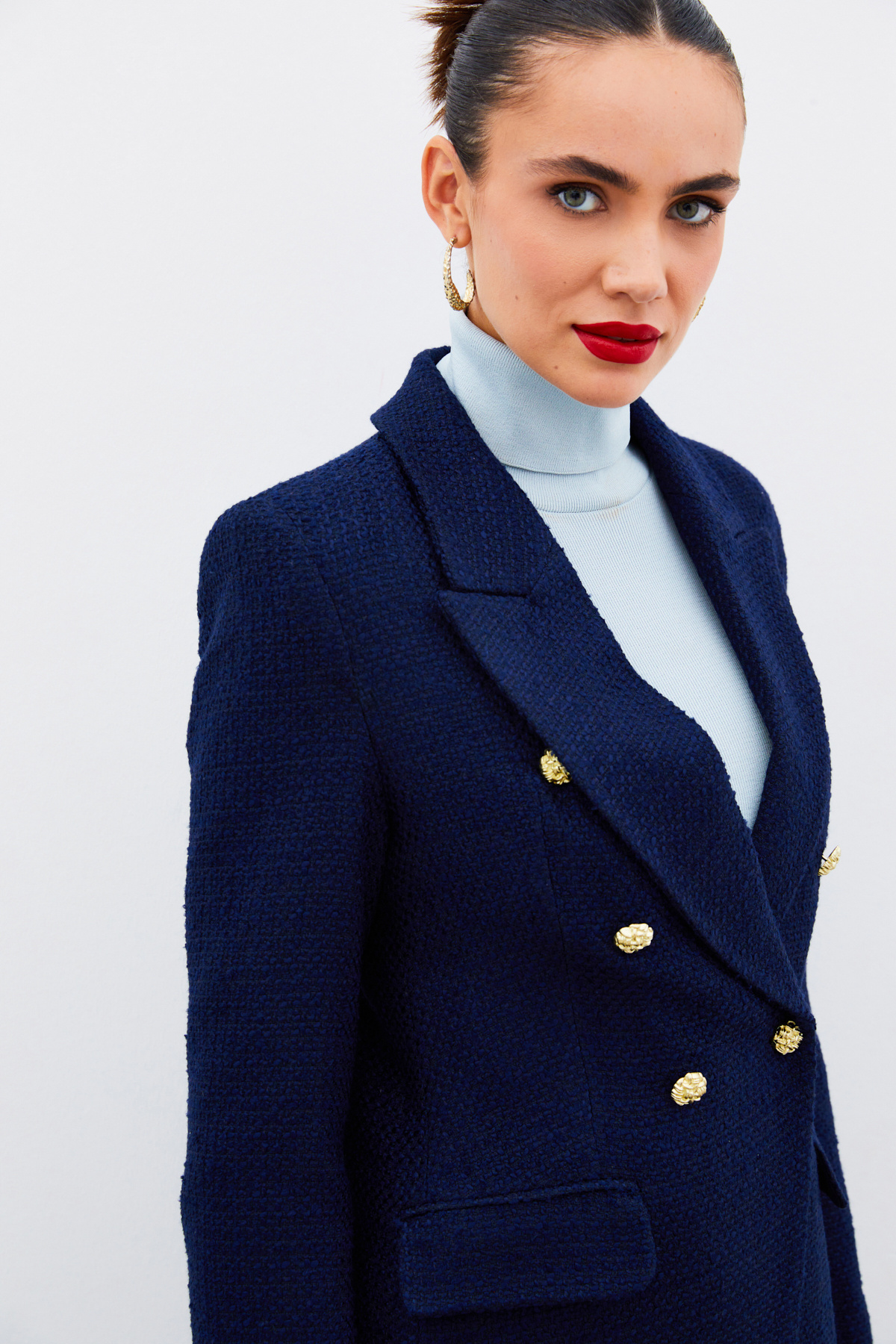 Düğme Detaylı Tüvit Ceket - LACİVERT