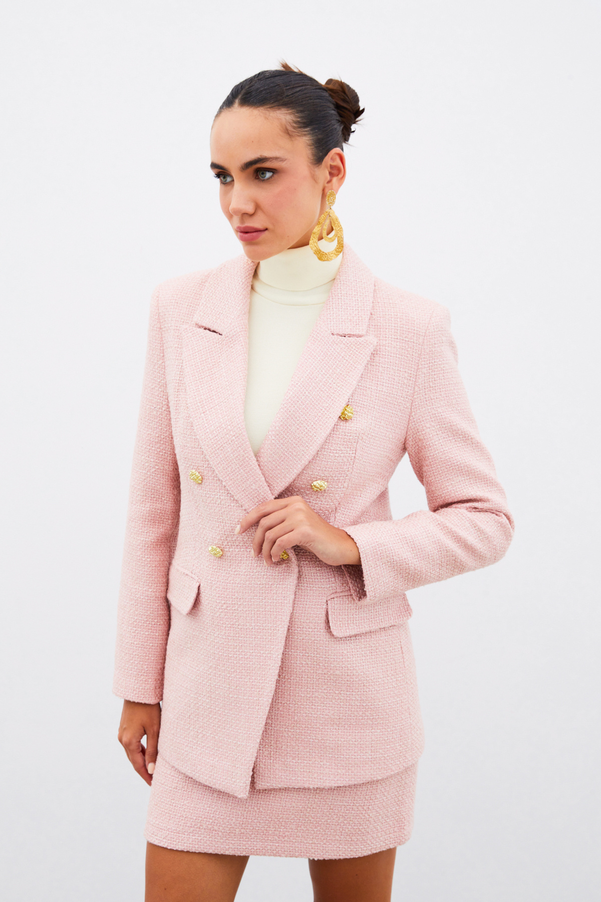 Düğme Detaylı Tüvit Ceket - PUDRA
