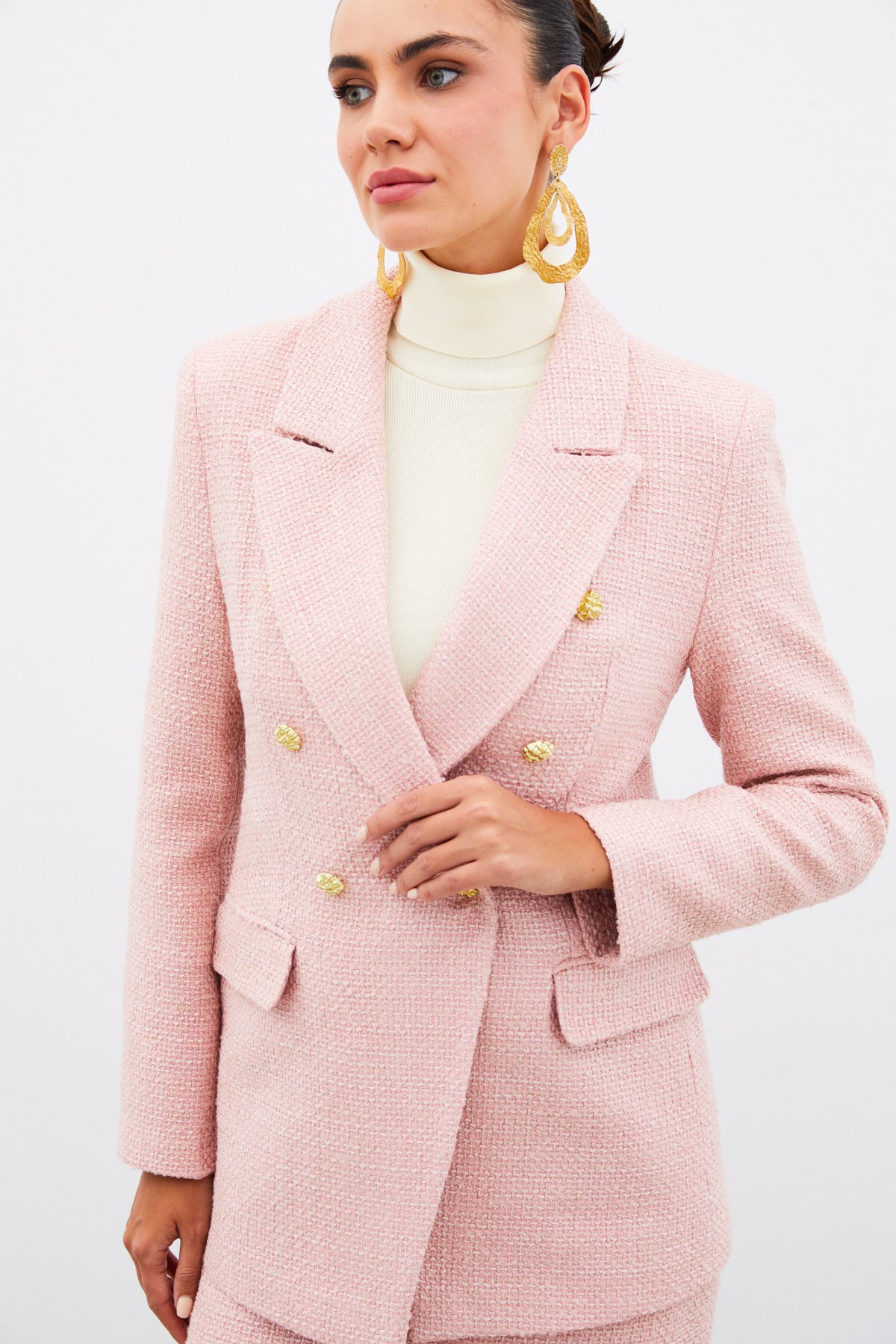 Düğme Detaylı Tüvit Ceket - PUDRA