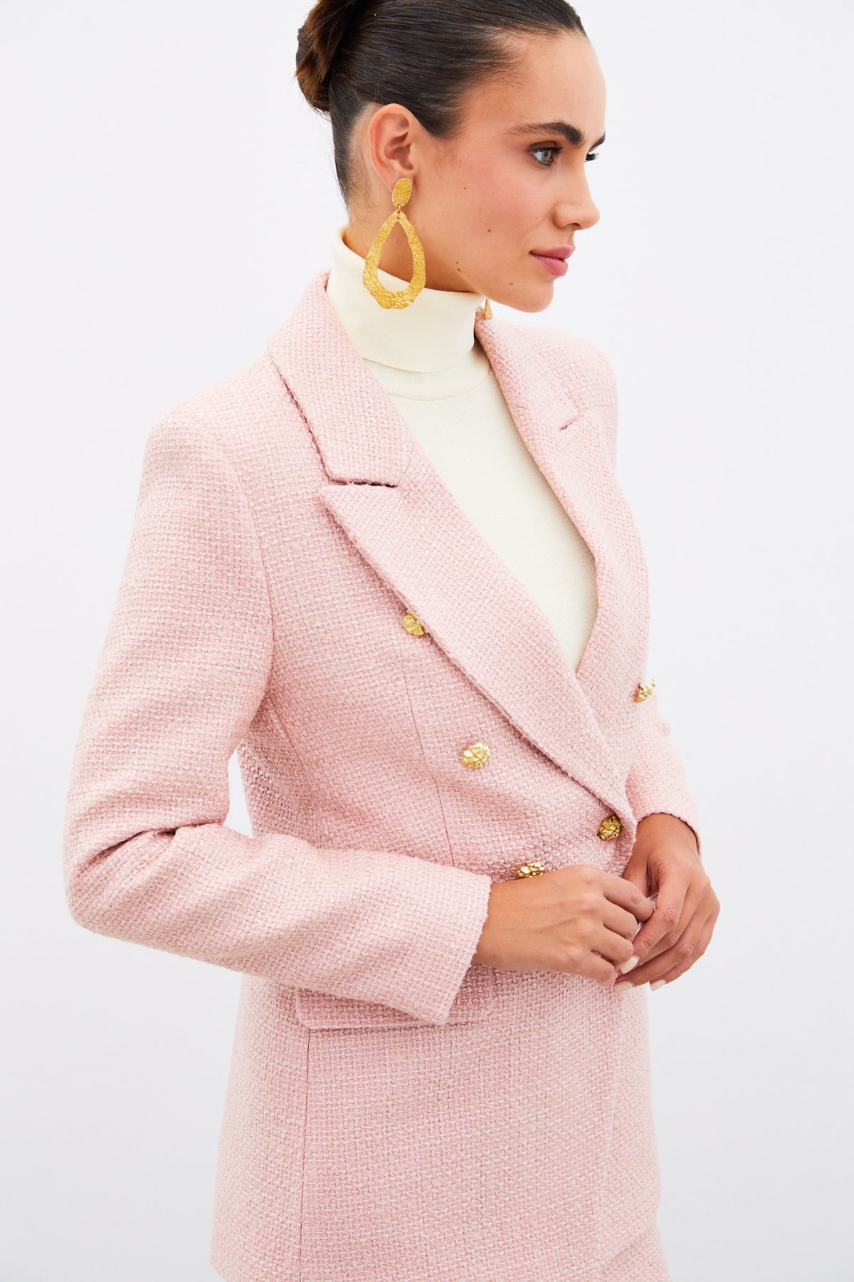 Düğme Detaylı Tüvit Ceket - PUDRA