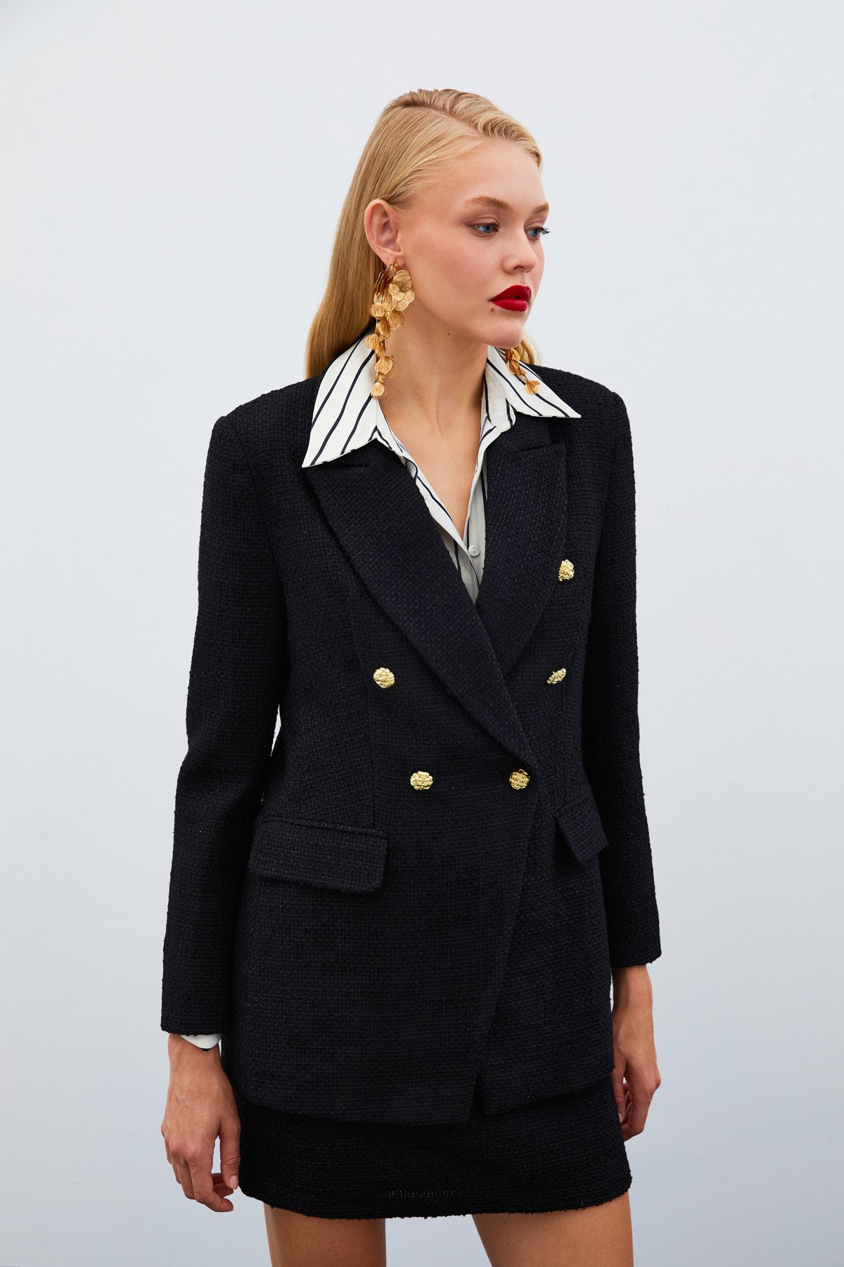 Düğme Detaylı Tüvit Ceket - SİYAH