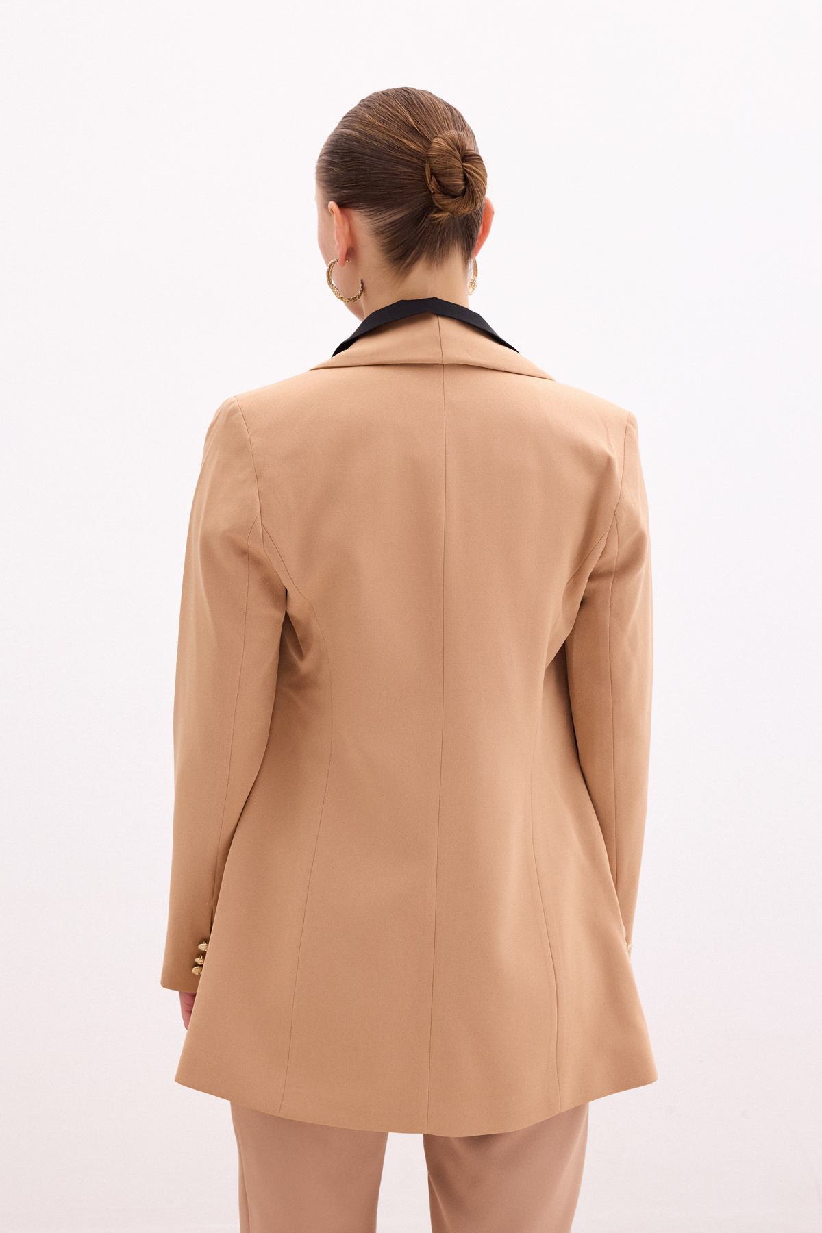 Düğme Detaylı Uzun Ceket - Camel
