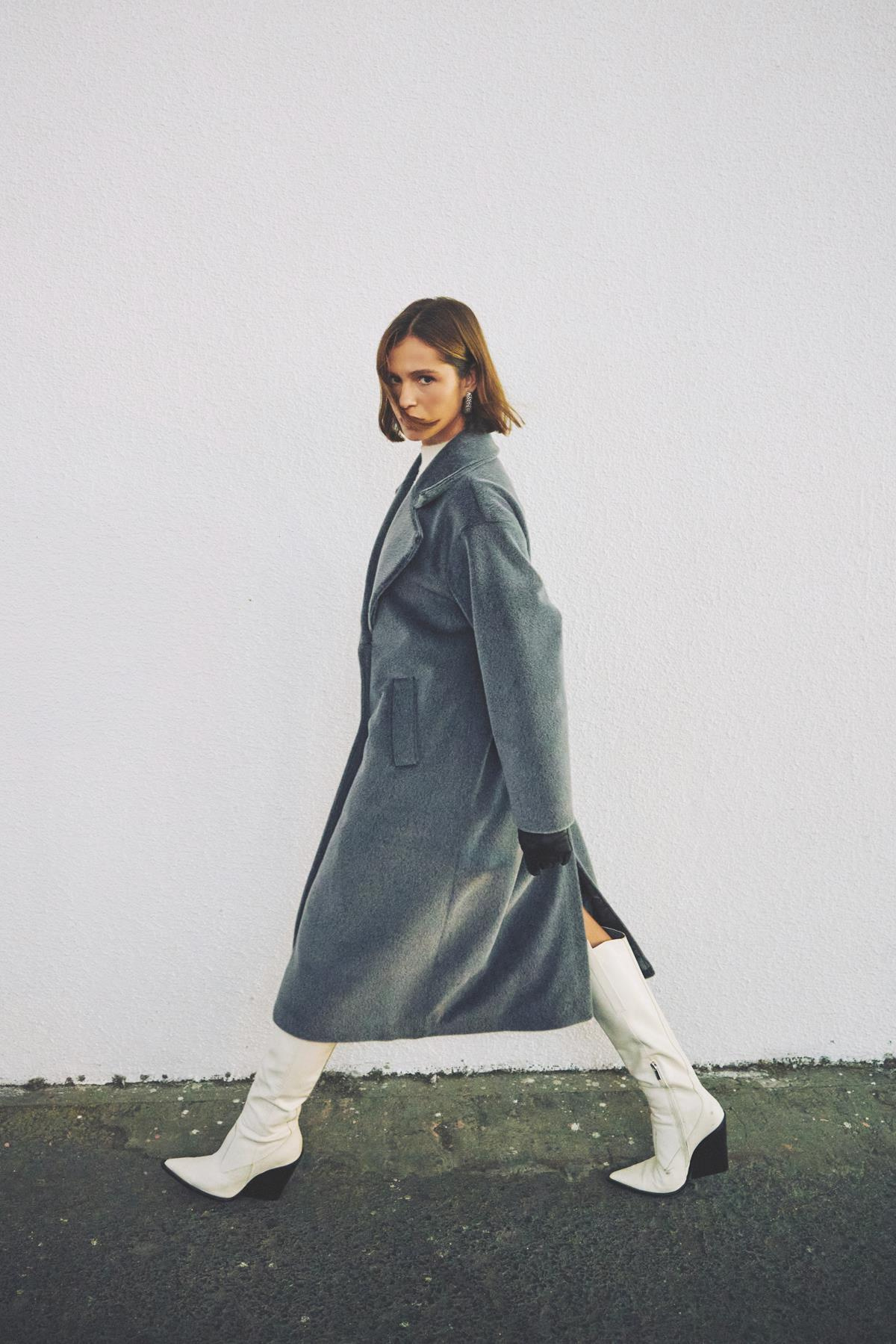 Düğme Detaylı Uzun Kaban - Antrasit