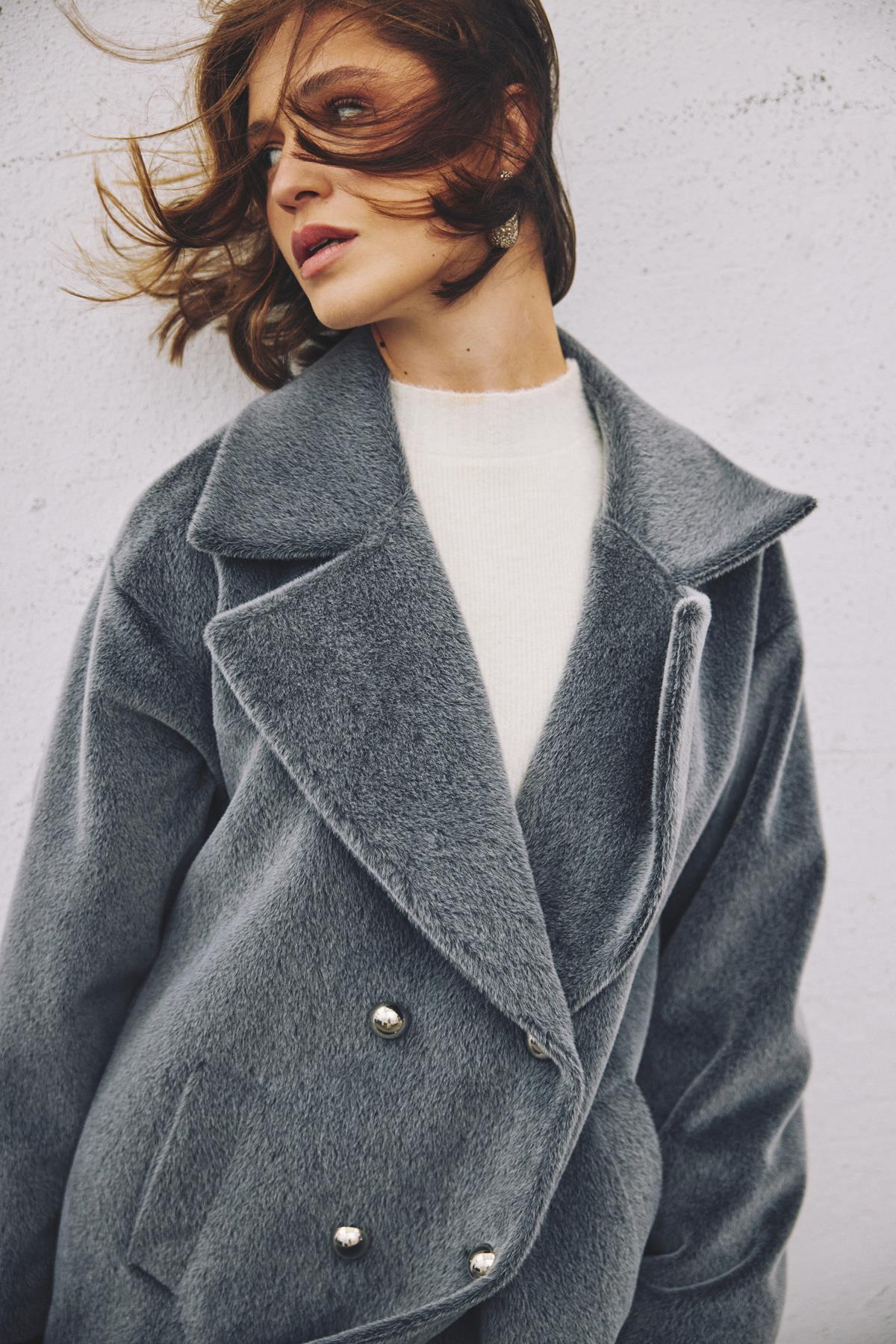 Düğme Detaylı Uzun Kaban - Antrasit