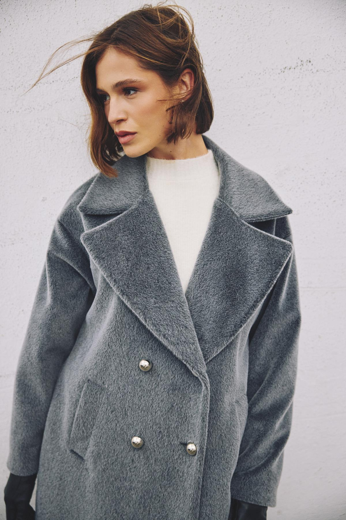 Düğme Detaylı Uzun Kaban - Antrasit