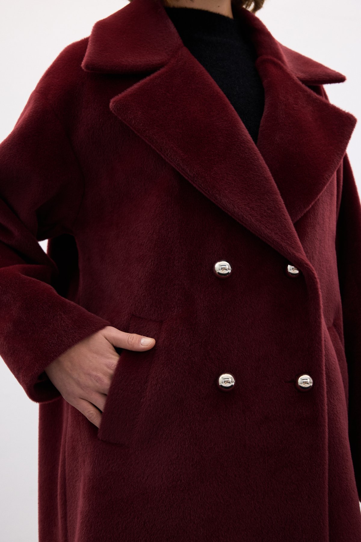 Düğme Detaylı Uzun Kaban - Bordo