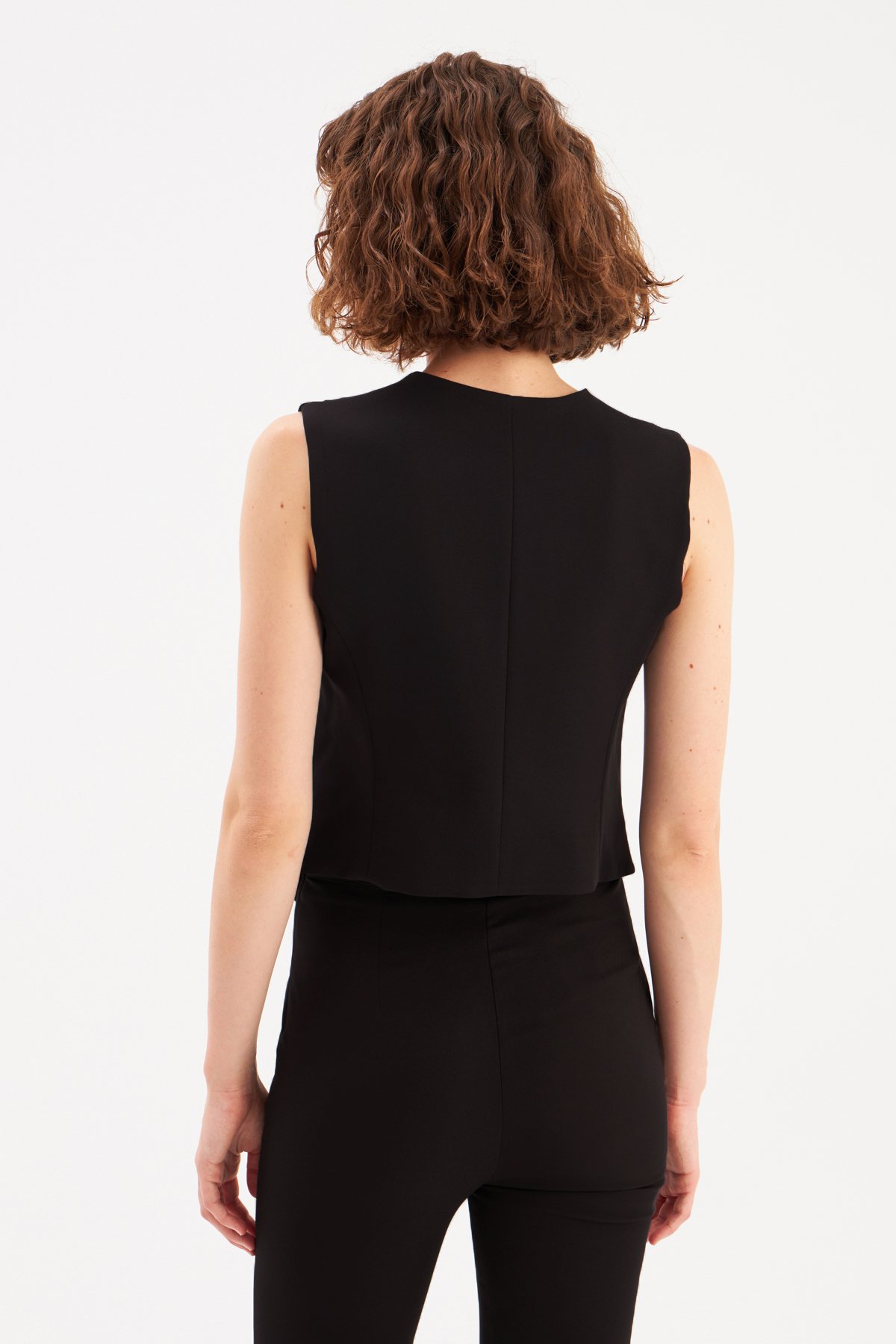 Düğme Taş Detaylı Yelek - SİYAH