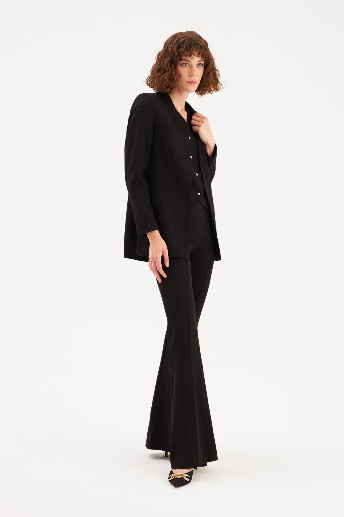 Düğme Taş Detaylı Yelek - SİYAH