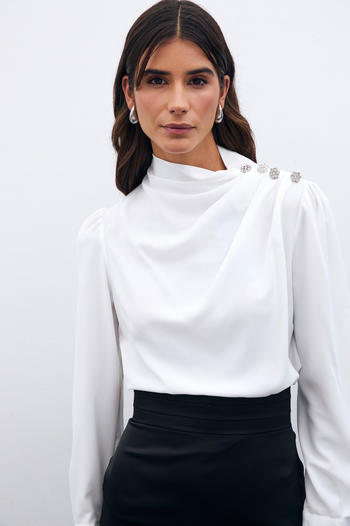 Buttons Stone Detailed Blouse - ECRU