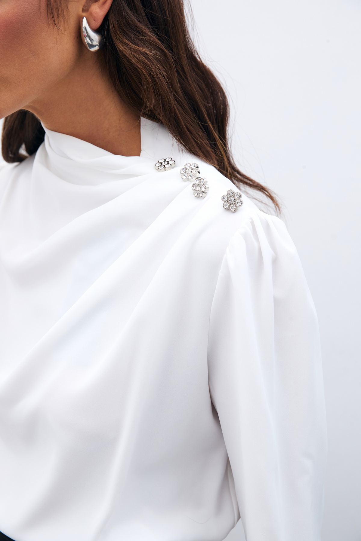 Buttons Stone Detailed Blouse - ECRU