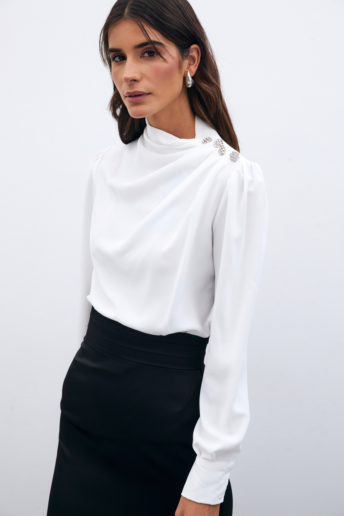 Buttons Stone Detailed Blouse - ECRU