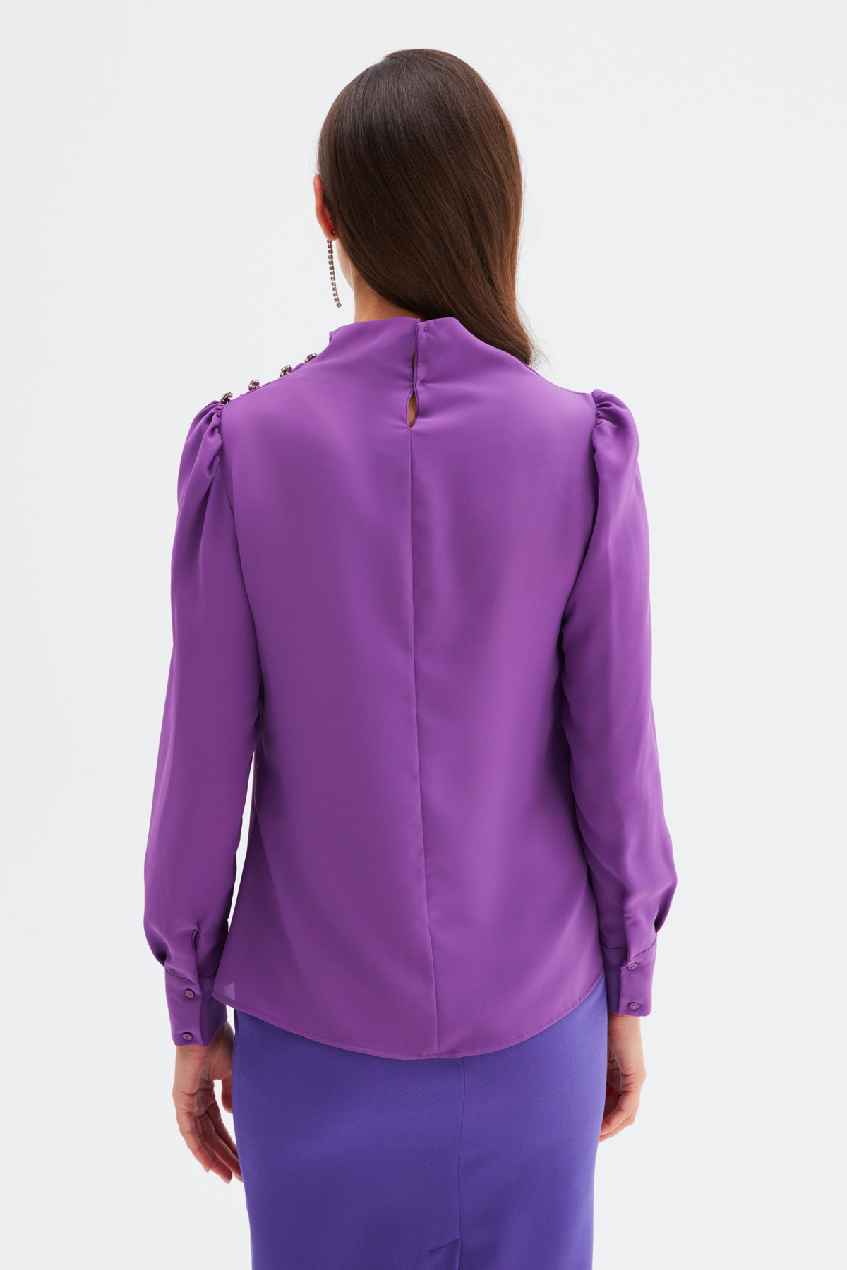 Düğmeleri Taş Detaylı Bluz - MOR