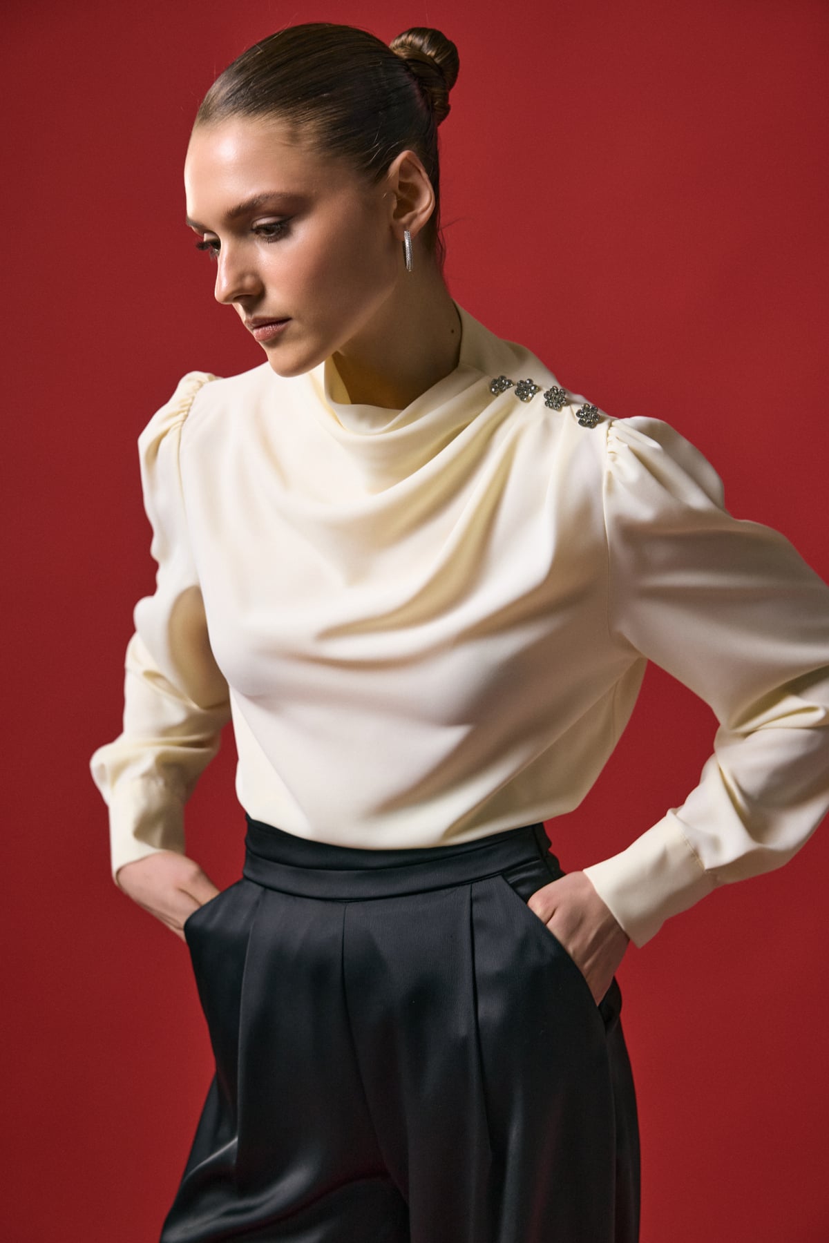 Buttons Stone Detailed Blouse - Yellow