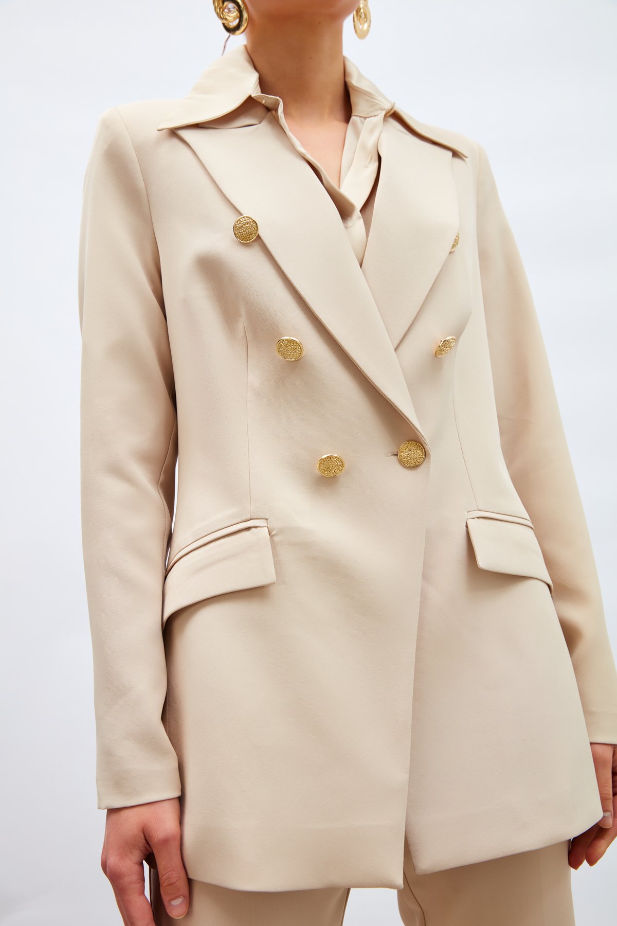 Düğmeli Blazer Ceket - BEJ
