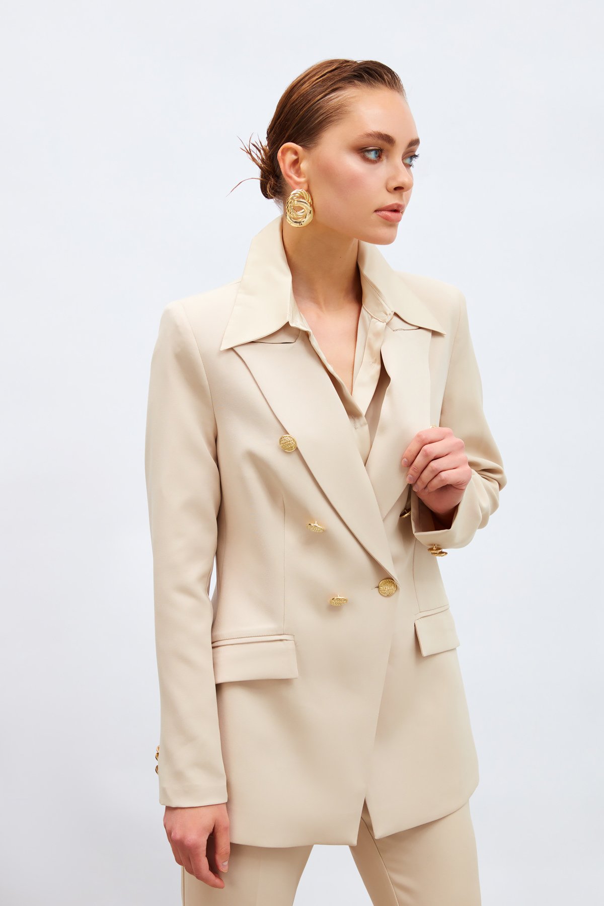 Düğmeli Blazer Ceket - BEJ