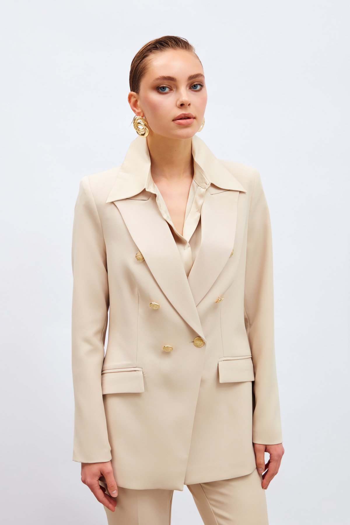 Düğmeli Blazer Ceket - BEJ