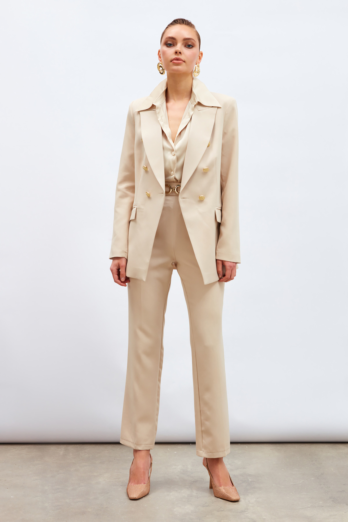 Düğmeli Blazer Ceket - BEJ