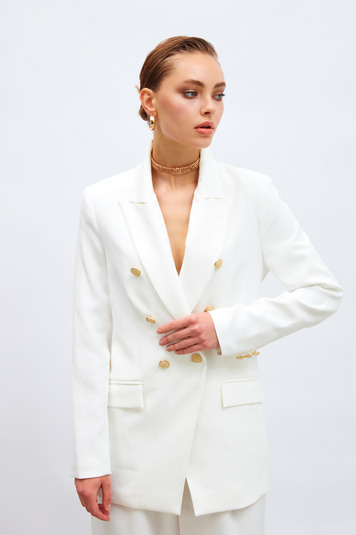 Düğmeli Blazer Ceket - EKRU