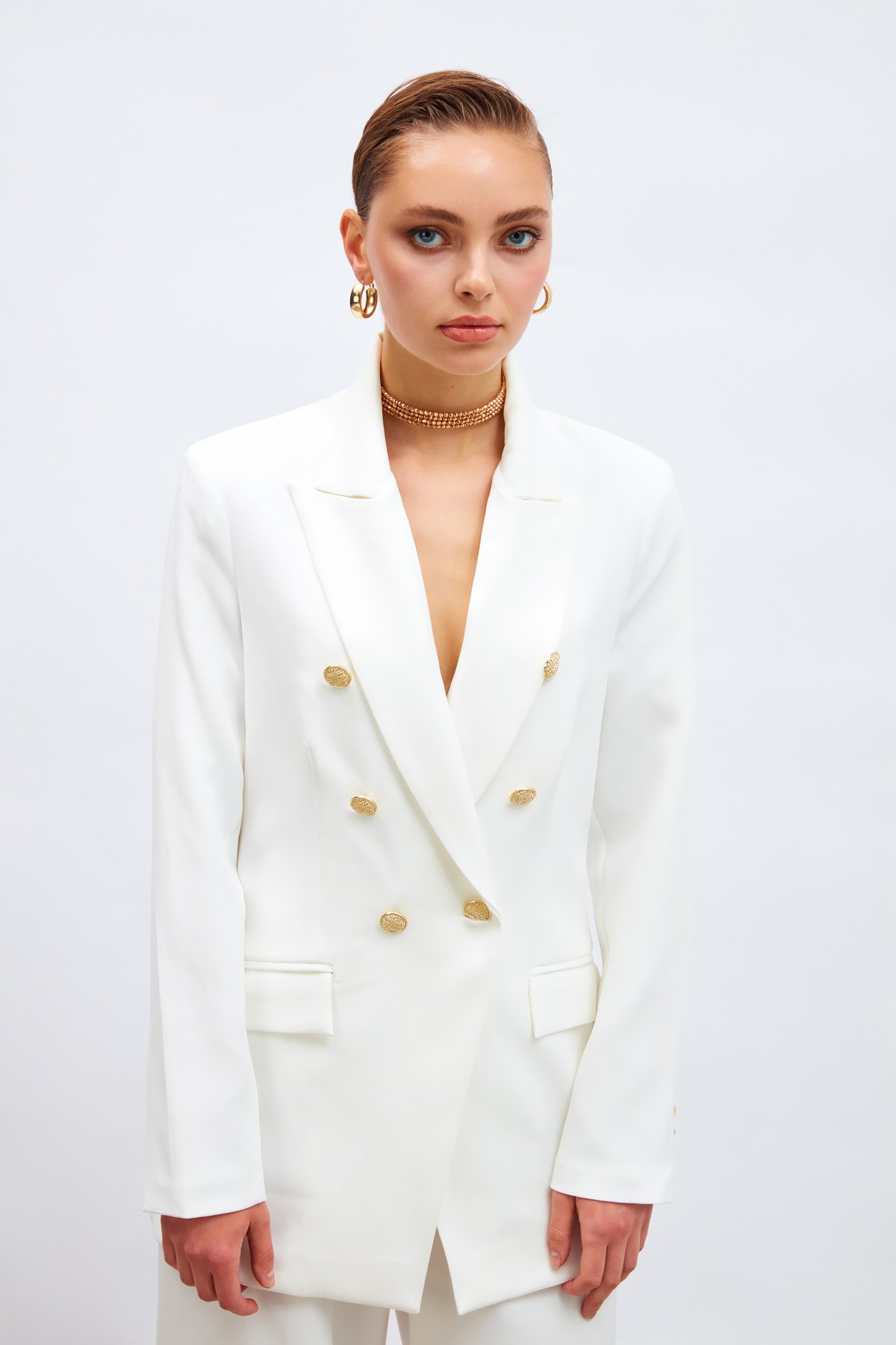 Düğmeli Blazer Ceket - EKRU