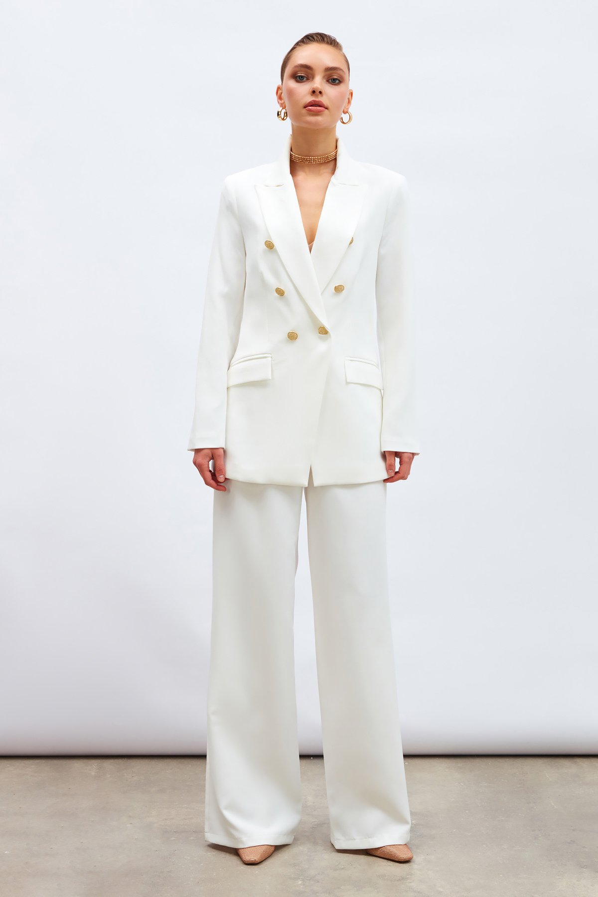 Düğmeli Blazer Ceket - EKRU