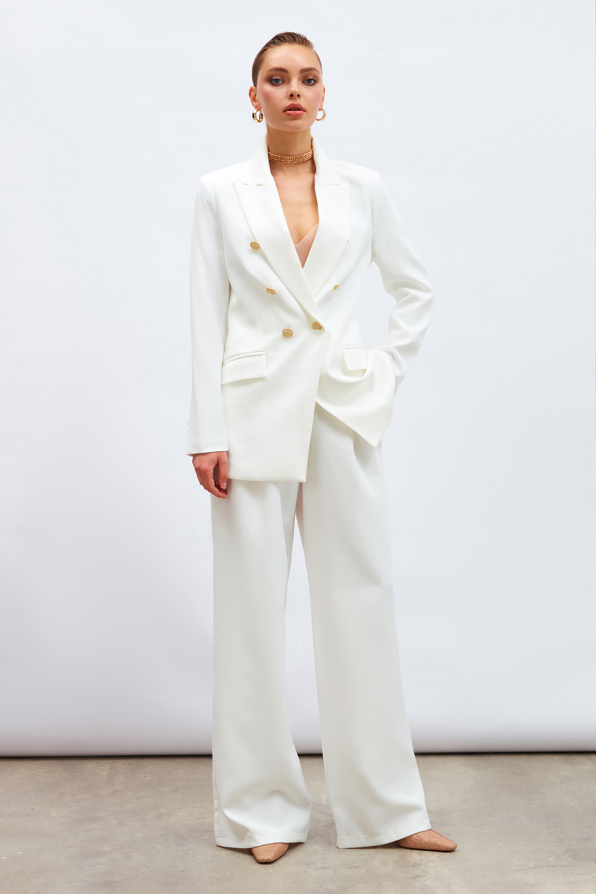 Düğmeli Blazer Ceket - EKRU