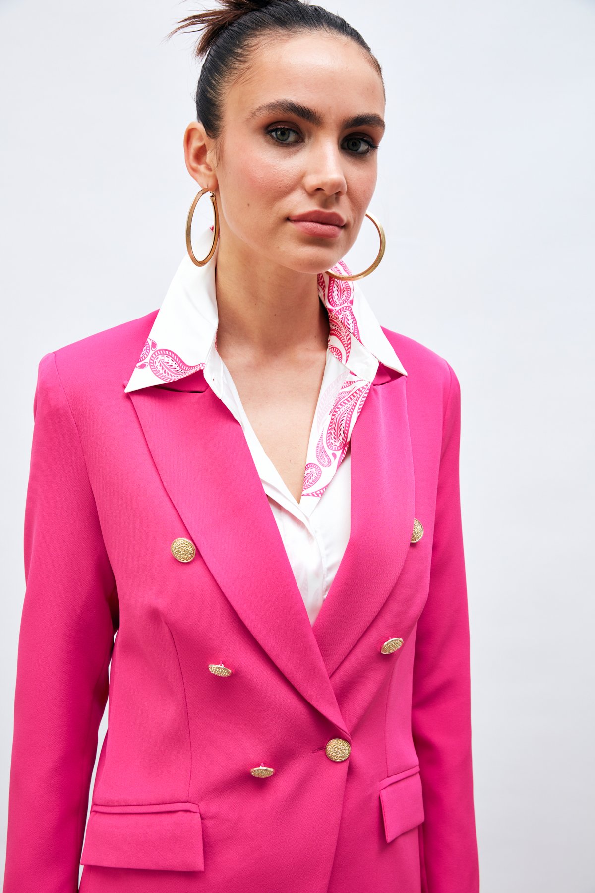 Düğmeli Blazer Ceket - FUŞYA