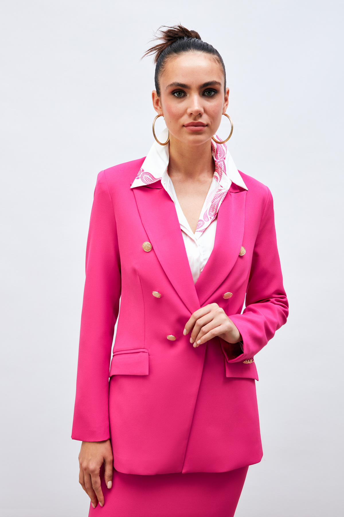 Düğmeli Blazer Ceket - FUŞYA