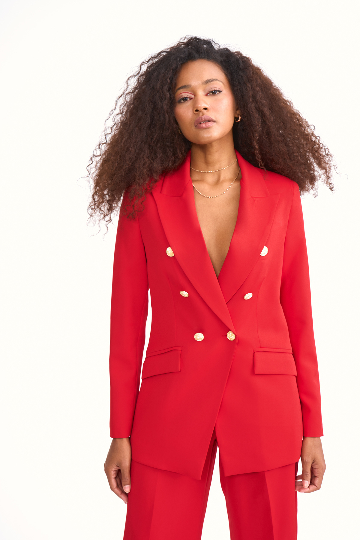 Düğmeli blazer ceket - KIRMIZI