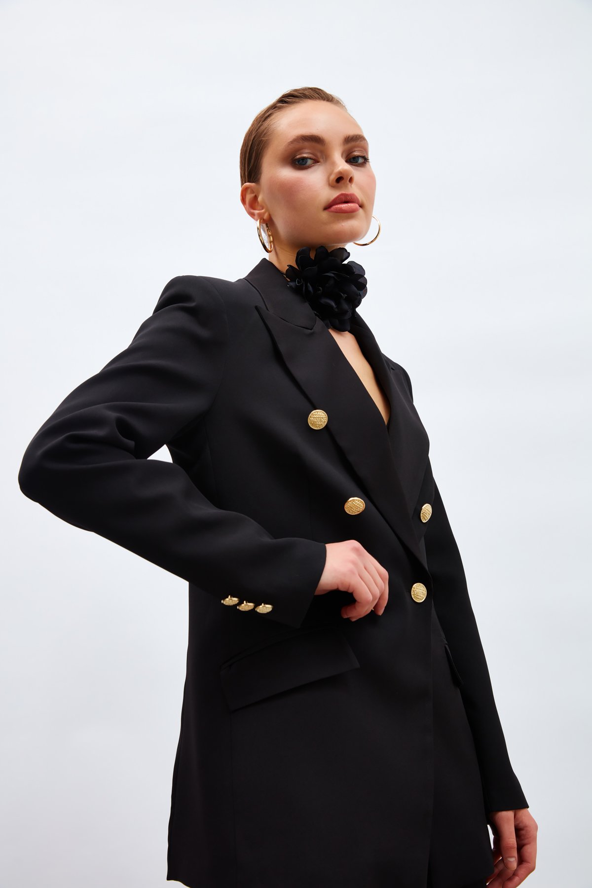 Düğmeli Blazer Ceket - SİYAH