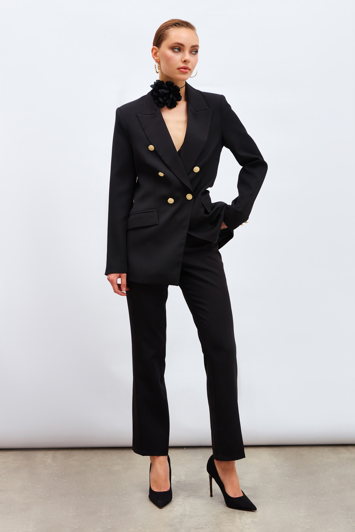 Düğmeli Blazer Ceket - SİYAH