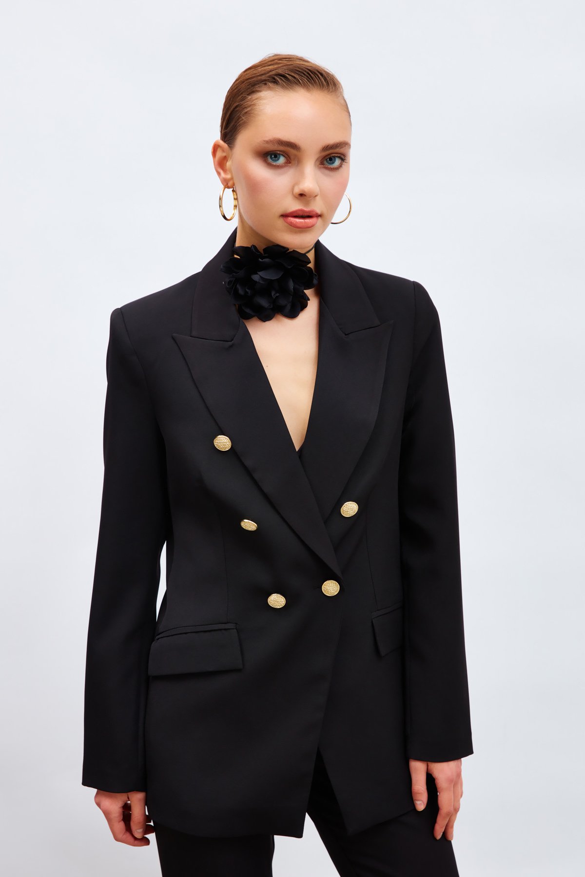 Düğmeli Blazer Ceket - SİYAH