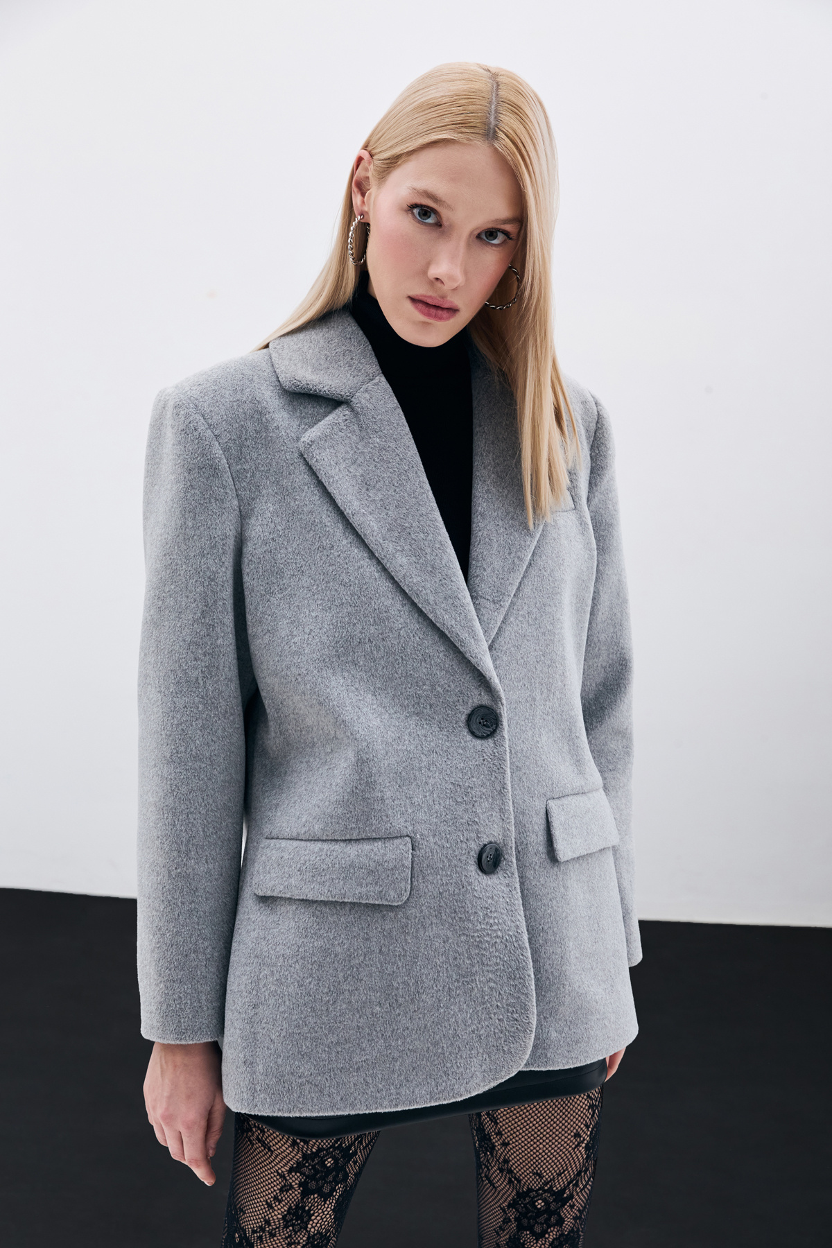 Düğmeli Kaşe Ceket - Antrasit